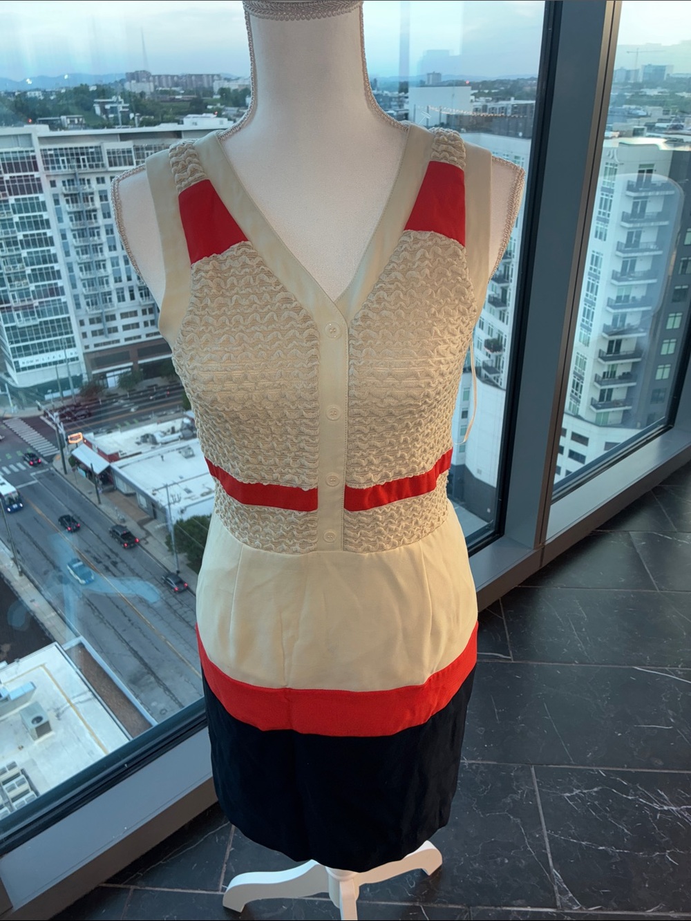 Gianni Bini Cream Tank with Stripes and Blue hem
